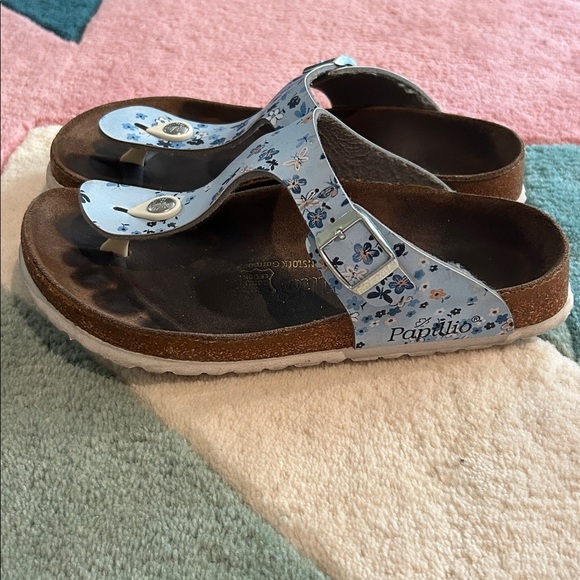 Birkenstock Papillio Gizeh Thong Leather Sandals Floral Butterflies Blue - Picture 3 of 17
